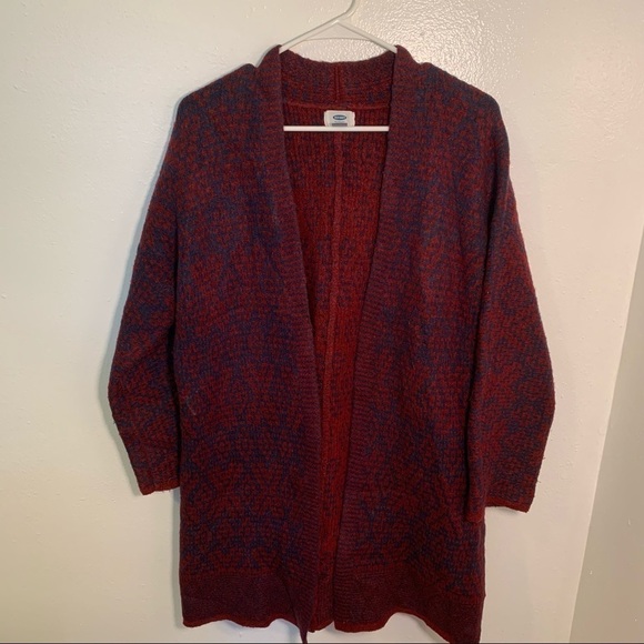 Old Navy Heavy Cardigan Coat Table Wine Red Blue - Picture 2 of 14